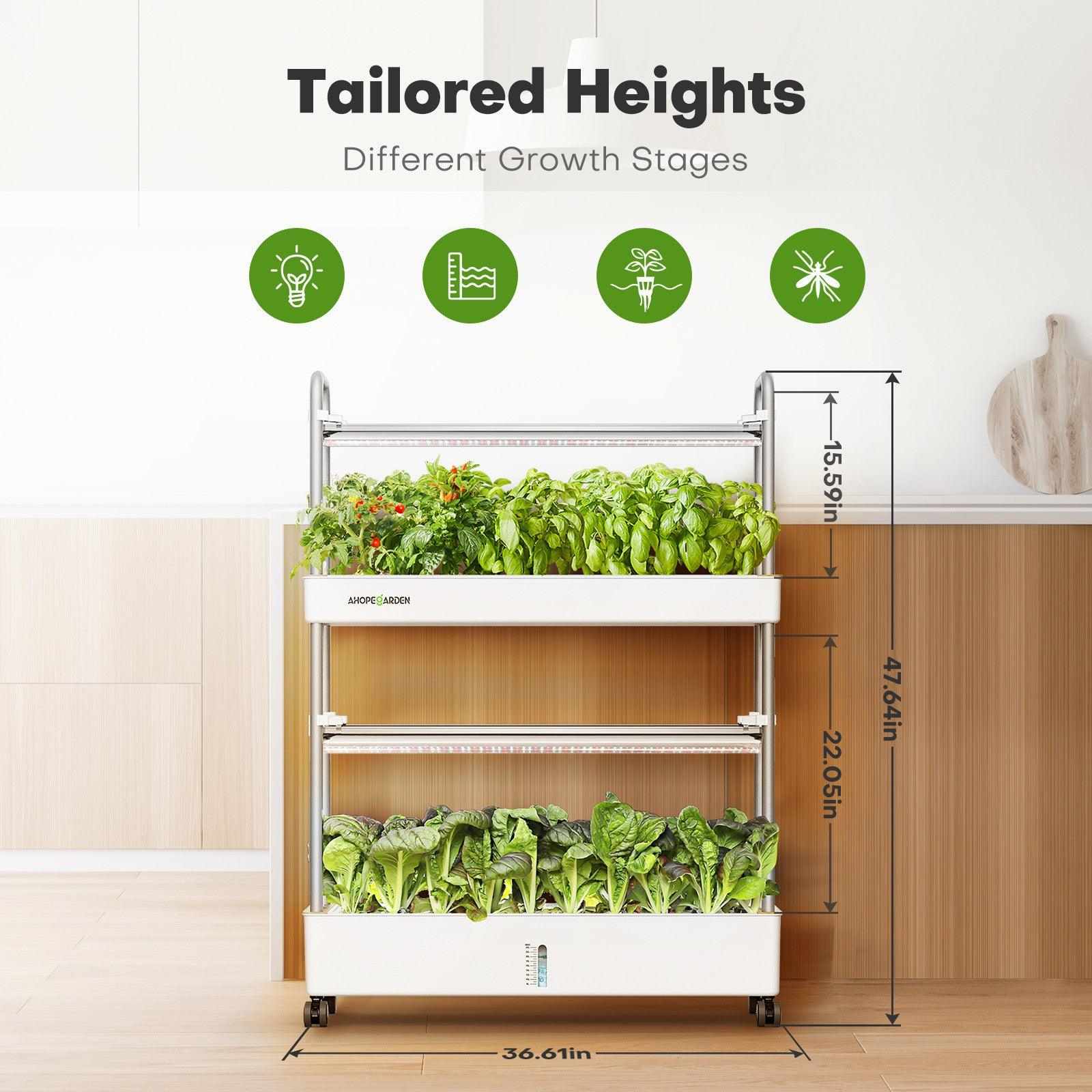 Vertical Hydroponic Garden with Adjustable Heights for Growing and Harvesting Plants with Ease